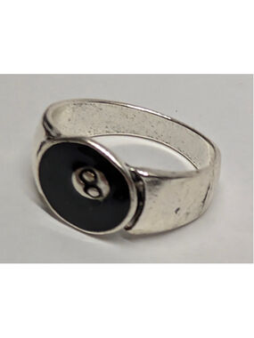 New Eight 8 Ball Ring Size 11 Silvertone Black Enamel Pool PLayer Gift Billiards